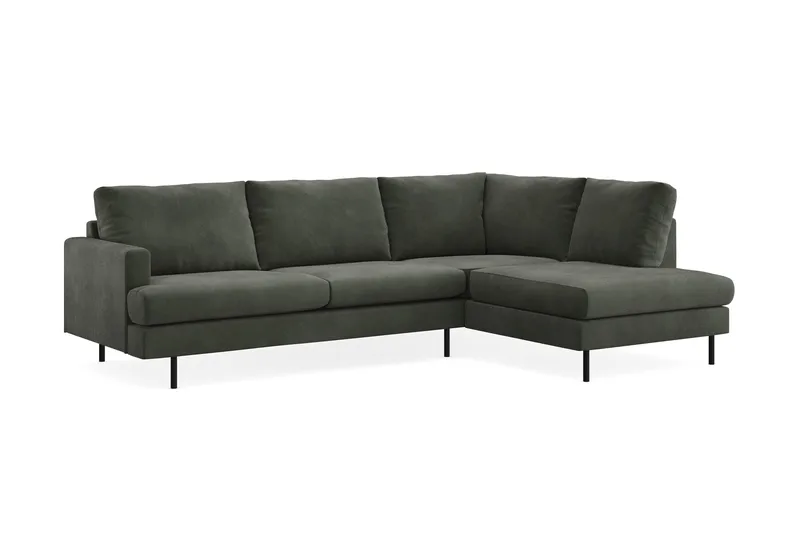 Menard Compact 4-sits Högervänd L-formad Schäslongsoffa i Manchester - Mörkgrön - Möbler - Soffa - Divansoffa & schäslongsoffa - 4 sits soffa med divan