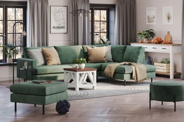 Menard Compact 4-sits Högervänd L-formad Schäslongsoffa i Sammet - Mörkgrön - Möbler - Soffa - Divansoffa & schäslongsoffa - 4 sits soffa med divan