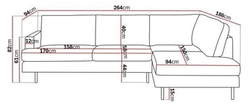 Menard Compact 4-sits Högervänd L-formad Schäslongsoffa i Tyg - Beige - Möbler - Soffa - Divansoffa & schäslongsoffa - 4 sits soffa med divan