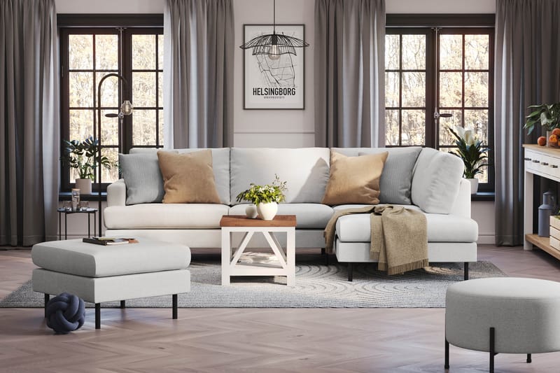 Menard Compact 4-sits Högervänd L-formad Schäslongsoffa i Tyg - Ljusgrå - Möbler - Soffa - Divansoffa & schäslongsoffa - 4 sits soffa med divan