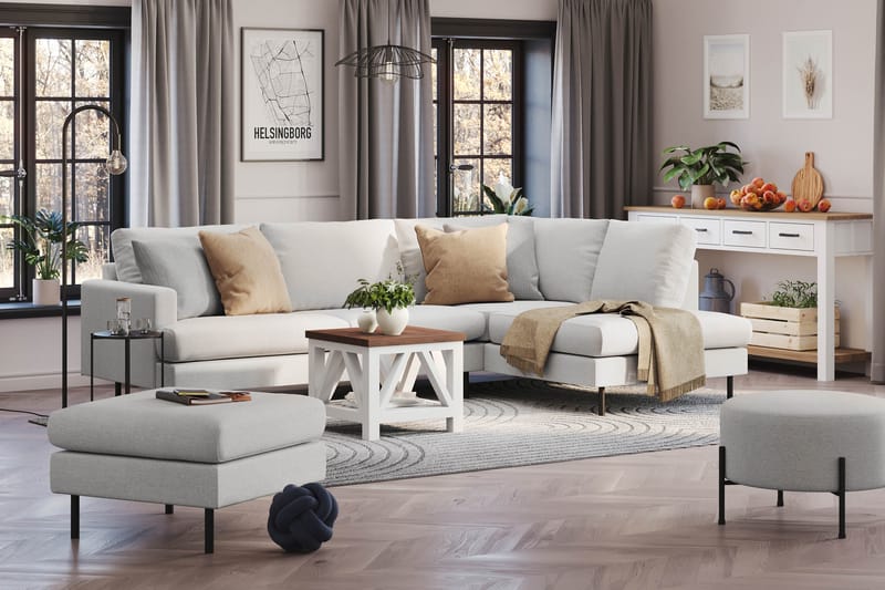 Menard Compact 4-sits Högervänd L-formad Schäslongsoffa i Tyg - Ljusgrå - Möbler - Soffa - Divansoffa & schäslongsoffa - 4 sits soffa med divan