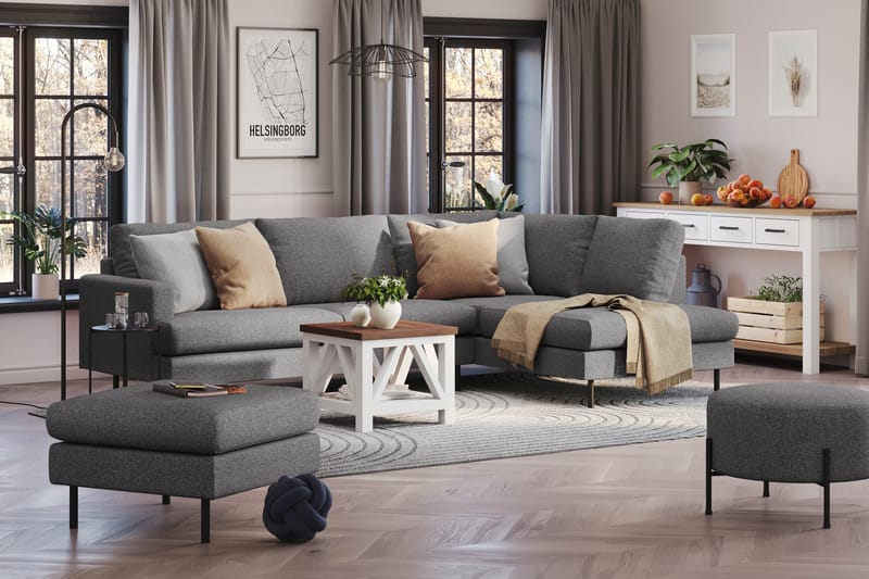 Menard Compact 4-sits Högervänd L-formad Schäslongsoffa i Tyg - Mörkgrå - Möbler - Soffa - Divansoffa & schäslongsoffa - 4 sits soffa med divan