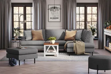 Menard Compact 4-sits Högervänd L-formad Schäslongsoffa i Tyg - Mörkgrå - Möbler - Soffa - Divansoffa & schäslongsoffa - 4 sits soffa med divan