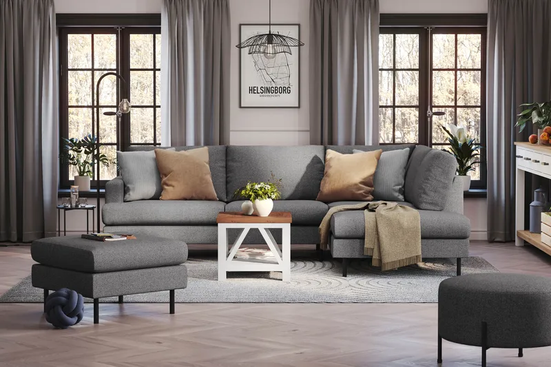 Menard Compact 4-sits Högervänd L-formad Schäslongsoffa i Tyg - Mörkgrå - Möbler - Soffa - Divansoffa & schäslongsoffa - 4 sits soffa med divan
