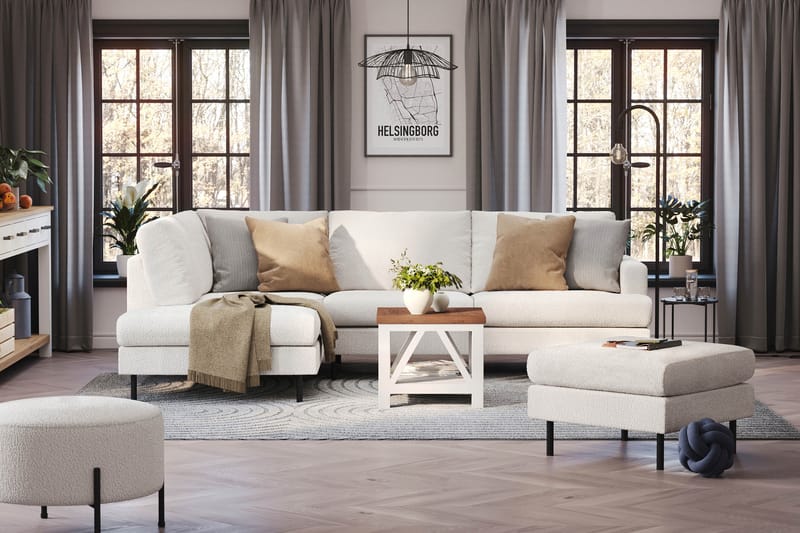 Menard Compact 4-sits Vänstervänd L-formad Schäslongsoffa i Bouclé - Vit - Möbler - Soffa - Divansoffa & schäslongsoffa - 4 sits soffa med divan