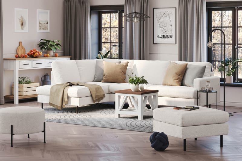 Menard Compact 4-sits Vänstervänd L-formad Schäslongsoffa i Bouclé - Vit - Möbler - Soffa - Divansoffa & schäslongsoffa - 4 sits soffa med divan