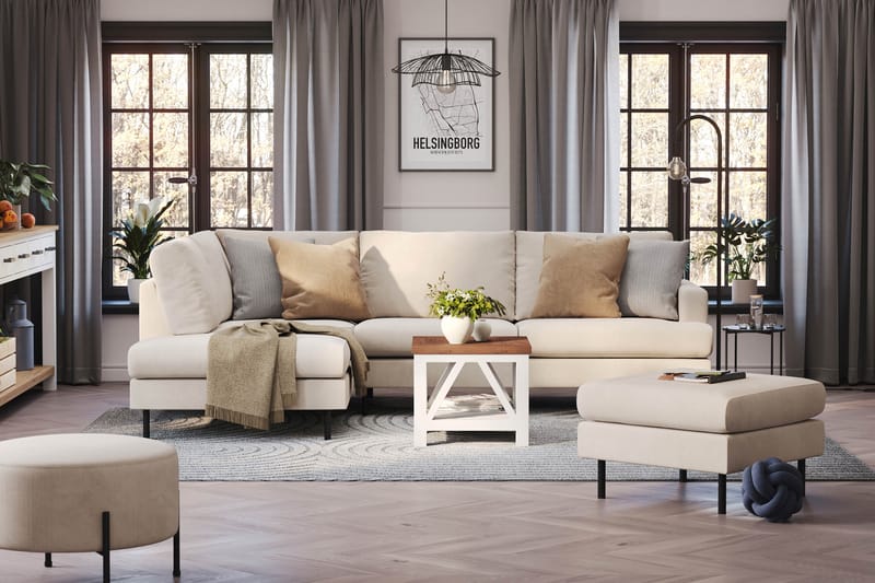 Menard Compact 4-sits Vänstervänd L-formad Schäslongsoffa i Manchester - Beige - Möbler - Soffa - Divansoffa & schäslongsoffa - 4 sits soffa med divan