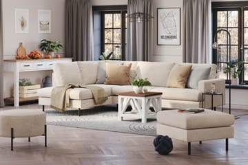 Menard Compact 4-sits Vänstervänd L-formad Schäslongsoffa i Manchester - Beige - Möbler - Soffa - Divansoffa & schäslongsoffa - 4 sits soffa med divan