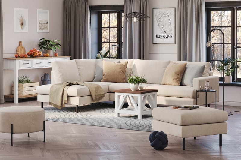 Menard Compact 4-sits Vänstervänd L-formad Schäslongsoffa i Manchester - Beige - Möbler - Soffa - Divansoffa & schäslongsoffa - 4 sits soffa med divan