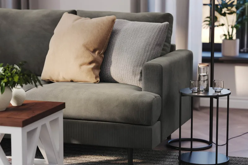 Menard Compact 4-sits Vänstervänd L-formad Schäslongsoffa i Manchester - Grå - Möbler - Soffa - Divansoffa & schäslongsoffa - 4 sits soffa med divan