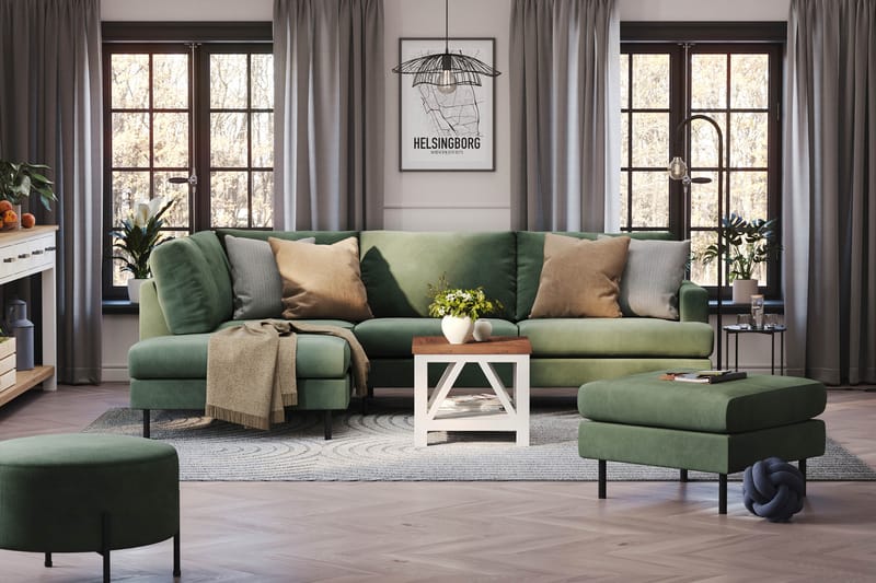 Menard Compact 4-sits Vänstervänd L-formad Schäslongsoffa i Manchester - Grön - Möbler - Soffa - Divansoffa & schäslongsoffa - 4 sits soffa med divan