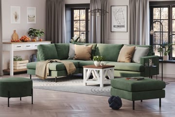 Menard Compact 4-sits Vänstervänd L-formad Schäslongsoffa i Manchester - Grön - Möbler - Soffa - Divansoffa & schäslongsoffa - 4 sits soffa med divan