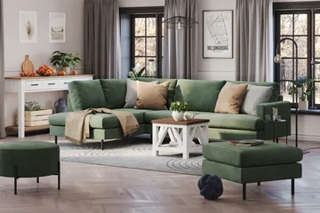 Menard Compact 4-sits Vänstervänd L-formad Schäslongsoffa i Manchester - Grön - Möbler - Soffa - Divansoffa & schäslongsoffa - 4 sits soffa med divan