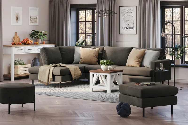 Menard Compact 4-sits Vänstervänd L-formad Schäslongsoffa i Manchester - Mörkgrå - Möbler - Soffa - Divansoffa & schäslongsoffa - 4 sits soffa med divan