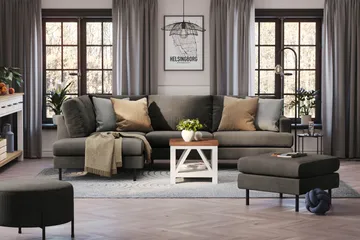 Menard Compact 4-sits Vänstervänd L-formad Schäslongsoffa i Manchester - Mörkgrå - Möbler - Soffa - Divansoffa & schäslongsoffa - 4 sits soffa med divan