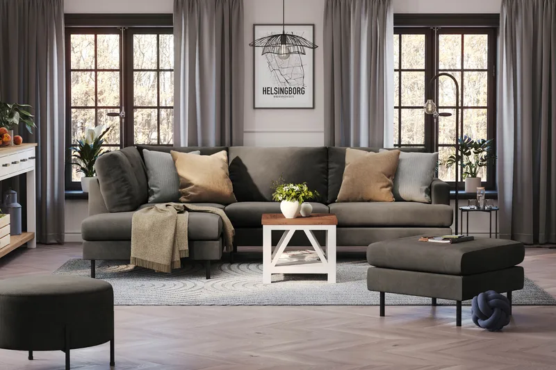 Menard Compact 4-sits Vänstervänd L-formad Schäslongsoffa i Manchester - Mörkgrå - Möbler - Soffa - Divansoffa & schäslongsoffa - 4 sits soffa med divan