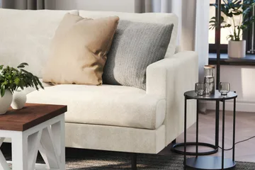 Menard Compact 4-sits Vänstervänd L-formad Schäslongsoffa i Sammet - Krämvit - Möbler - Soffa - Divansoffa & schäslongsoffa - 4 sits soffa med divan
