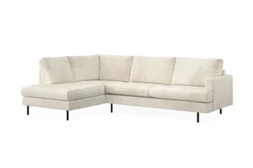 Menard Compact 4-sits Vänstervänd L-formad Schäslongsoffa i Sammet - Krämvit - Möbler - Soffa - Divansoffa & schäslongsoffa - 4 sits soffa med divan