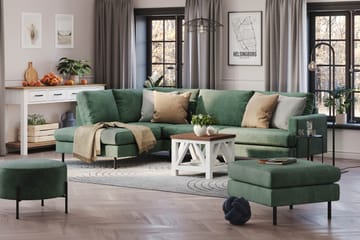 Menard Compact 4-sits Vänstervänd L-formad Schäslongsoffa i Sammet - Mörkgrön - Möbler - Soffa - Divansoffa & schäslongsoffa - 4 sits soffa med divan