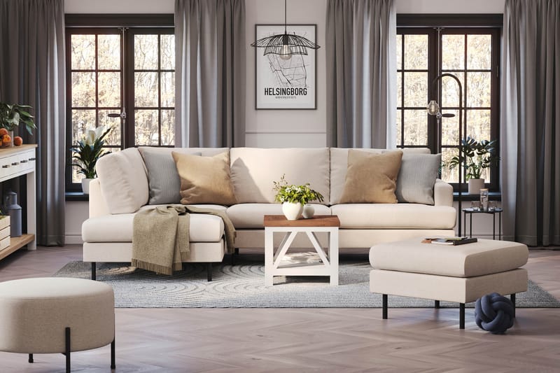 Menard Compact 4-sits Vänstervänd L-formad Schäslongsoffa i Tyg - Beige - Möbler - Soffa - Divansoffa & schäslongsoffa - 4 sits soffa med divan