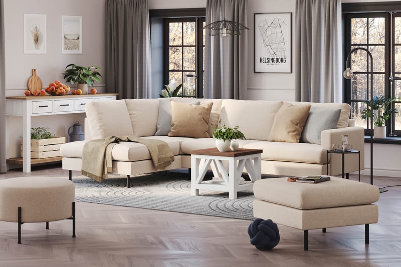 Menard Compact 4-sits Vänstervänd L-formad Schäslongsoffa i Tyg - Beige - Möbler - Soffa - Divansoffa & schäslongsoffa - 4 sits soffa med divan