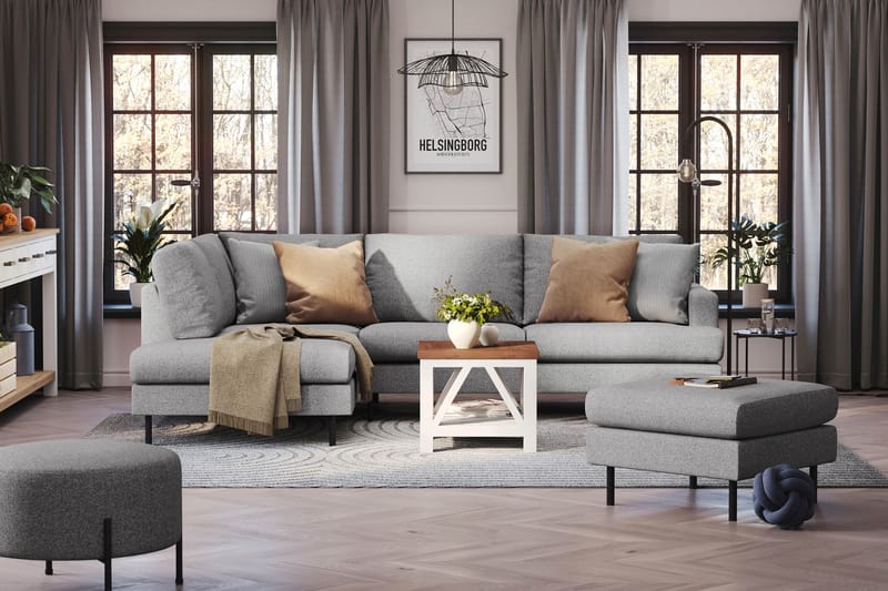 Menard Compact 4-sits Vänstervänd L-formad Schäslongsoffa i Tyg - Grå - Möbler - Soffa - Divansoffa & schäslongsoffa - 4 sits soffa med divan