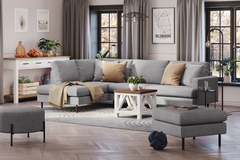Menard Compact 4-sits Vänstervänd L-formad Schäslongsoffa i Tyg - Grå - Möbler - Soffa - Divansoffa & schäslongsoffa - 4 sits soffa med divan