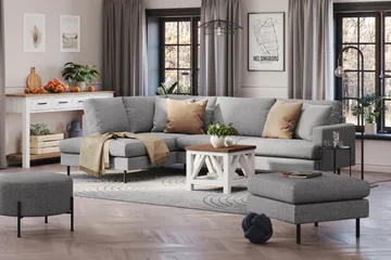 Menard Compact 4-sits Vänstervänd L-formad Schäslongsoffa i Tyg - Grå - Möbler - Soffa - Divansoffa & schäslongsoffa - 4 sits soffa med divan