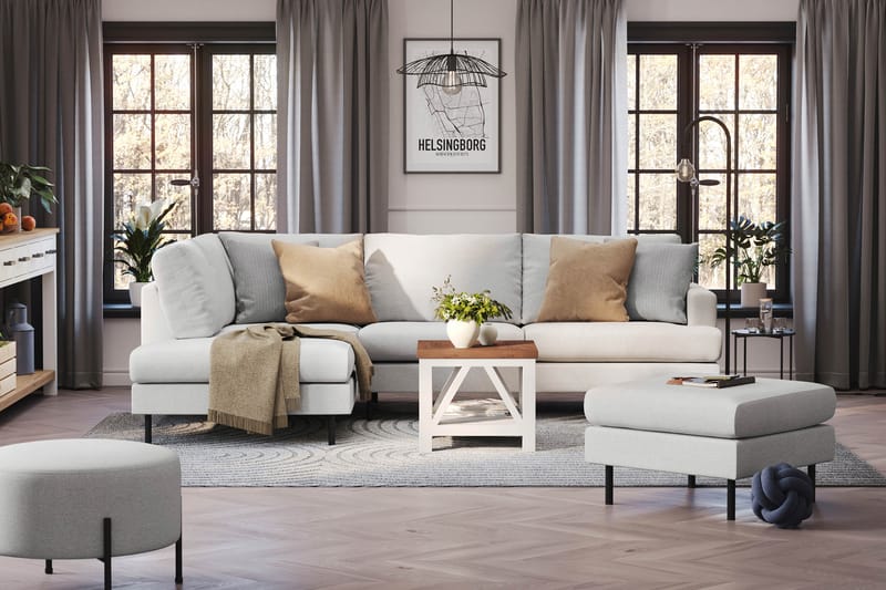 Menard Compact 4-sits Vänstervänd L-formad Schäslongsoffa i Tyg - Ljusgrå - Möbler - Soffa - Divansoffa & schäslongsoffa - 4 sits soffa med divan