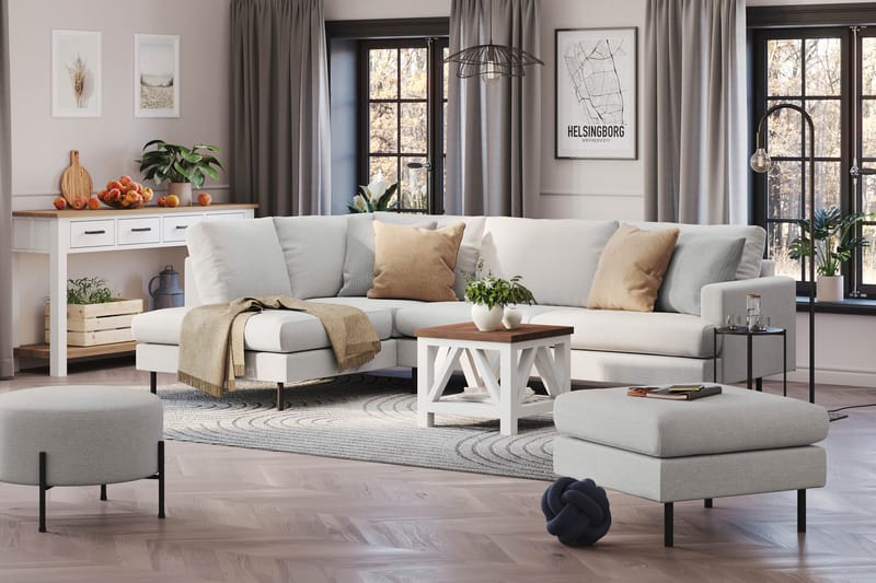 Menard Compact 4-sits Vänstervänd L-formad Schäslongsoffa i Tyg - Ljusgrå - Möbler - Soffa - Divansoffa & schäslongsoffa - 4 sits soffa med divan