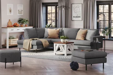 Menard Compact 4-sits Vänstervänd L-formad Schäslongsoffa i Tyg - Mörkgrå - Möbler - Soffa - Divansoffa & schäslongsoffa - 4 sits soffa med divan