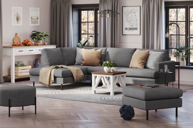 Menard Compact 4-sits Vänstervänd L-formad Schäslongsoffa i Tyg - Mörkgrå - Möbler - Soffa - Divansoffa & schäslongsoffa - 4 sits soffa med divan