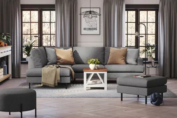 Menard Compact 4-sits Vänstervänd L-formad Schäslongsoffa i Tyg - Mörkgrå - Möbler - Soffa - Divansoffa & schäslongsoffa - 4 sits soffa med divan