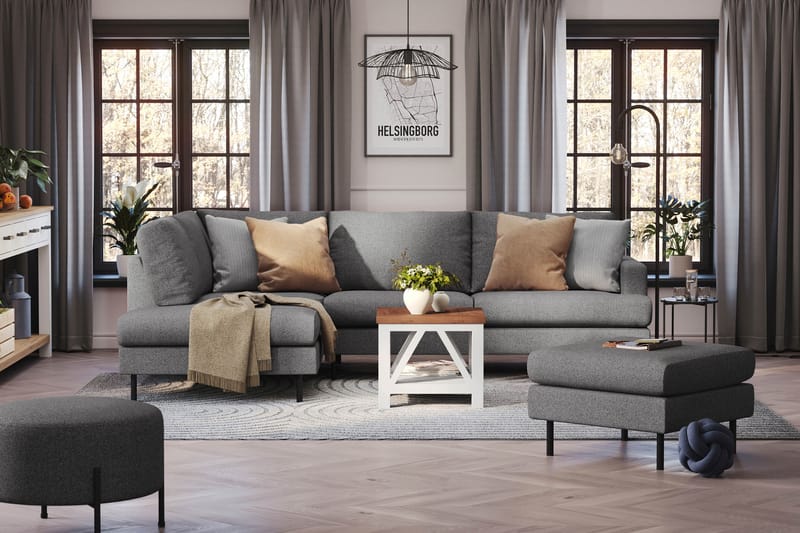 Menard Compact 4-sits Vänstervänd L-formad Schäslongsoffa i Tyg - Mörkgrå - Möbler - Soffa - Divansoffa & schäslongsoffa - 4 sits soffa med divan