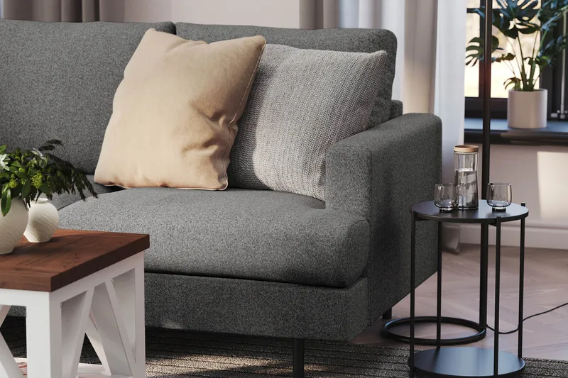 Menard Compact 4-sits Vänstervänd L-formad Schäslongsoffa i Tyg - Mörkgrå - Möbler - Soffa - Divansoffa & schäslongsoffa - 4 sits soffa med divan
