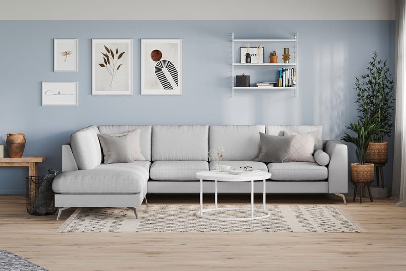 Ocean Lyx 4-sits Vänstervänd L-formad Schäslongsoffa i Tyg - Grå - Möbler - Soffa - Divansoffa & schäslongsoffa - 4 sits soffa med divan