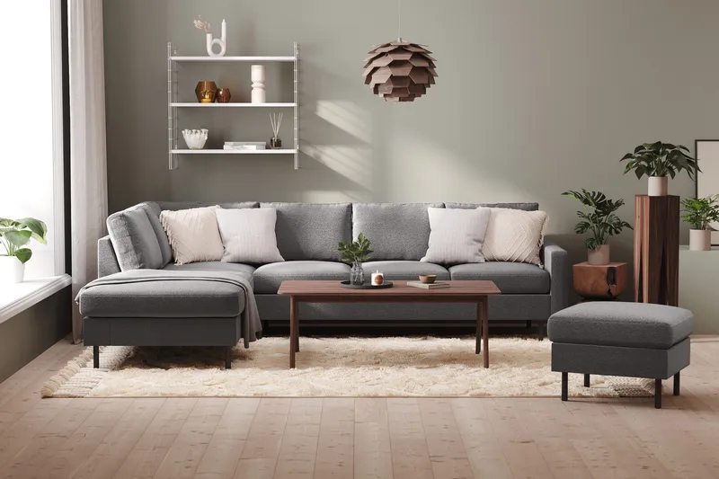 Peppe 4-sits Vänstervänd L-formad Schäslongsoffa i Tyg - Ljusgrå - Möbler - Soffa - Divansoffa & schäslongsoffa - 4 sits soffa med divan