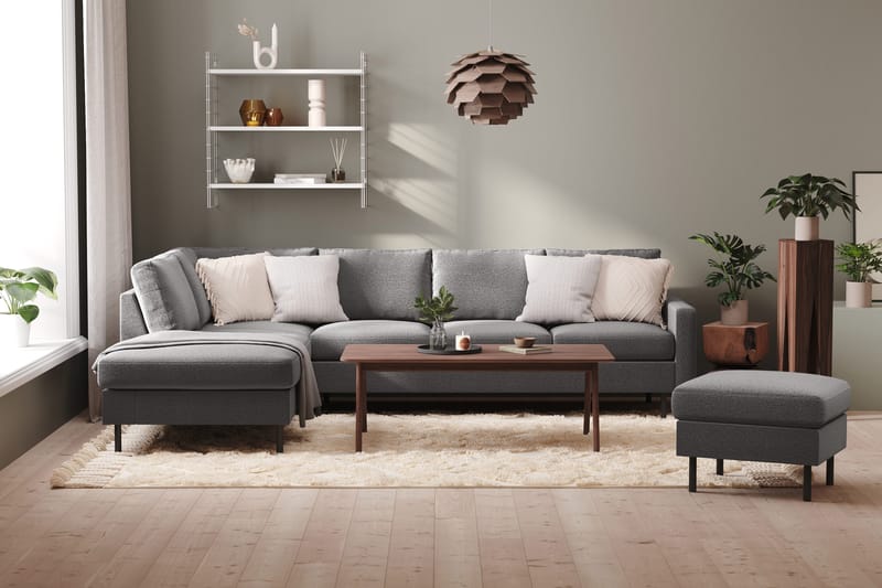 Peppe 4-sits Vänstervänd L-formad Schäslongsoffa i Tyg - Ljusgrå - Möbler - Soffa - Divansoffa & schäslongsoffa - 4 sits soffa med divan