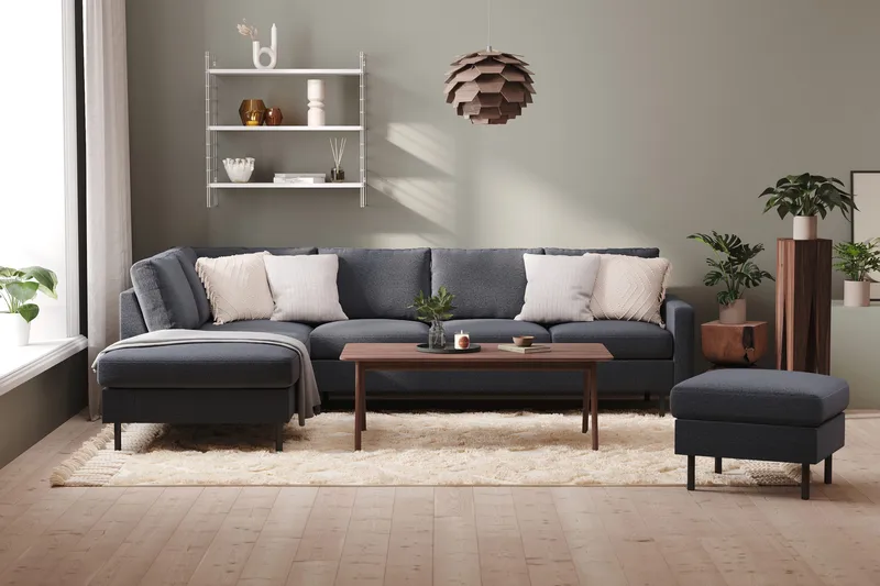 Peppe 4-sits Vänstervänd L-formad Schäslongsoffa i Tyg - Mörkgrå - Möbler - Soffa - Divansoffa & schäslongsoffa - 4 sits soffa med divan