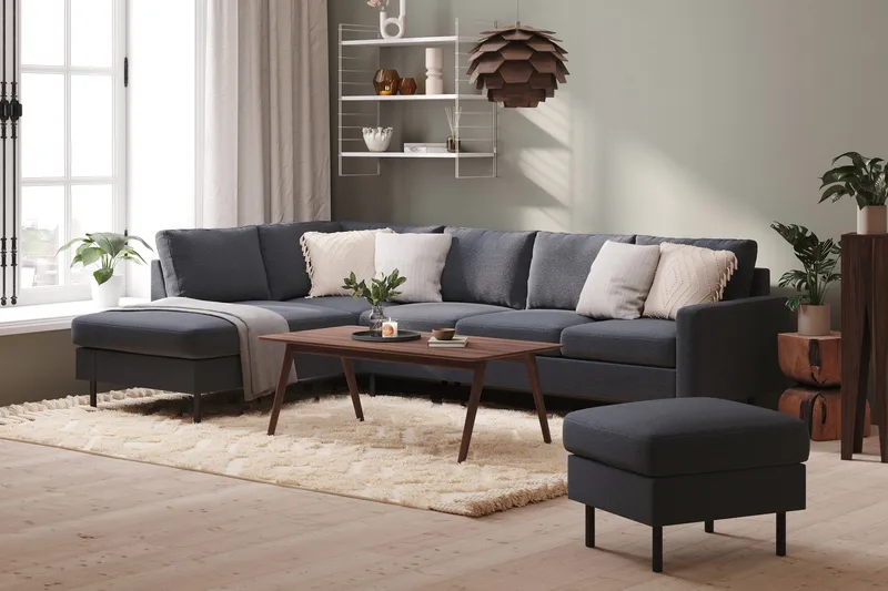 Peppe 4-sits Vänstervänd L-formad Schäslongsoffa i Tyg - Mörkgrå - Möbler - Soffa - Divansoffa & schäslongsoffa - 4 sits soffa med divan