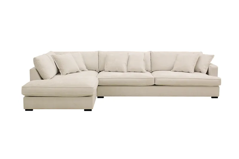 Rossita Lyx 4-sits Vänstervänd L-formad Extra Djup Schäslongsoffa i Chenille, Beige Chenille