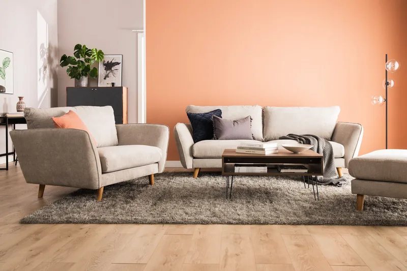 Trend Lyx 3-sits Högervänd L-formad Divansoffa i Tyg - Beige - Möbler - Soffa - Divansoffa & schäslongsoffa - 4 sits soffa med divan