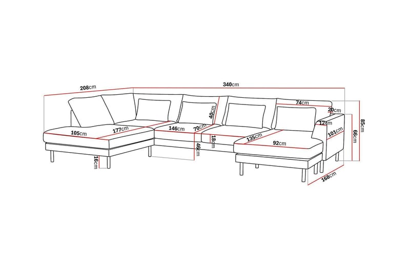 4-sits U-Soffa Florenz med Divan Höger - Ljusgrå - Möbler - Soffa - Divansoffa & schäslongsoffa - 4 sits soffa med divan