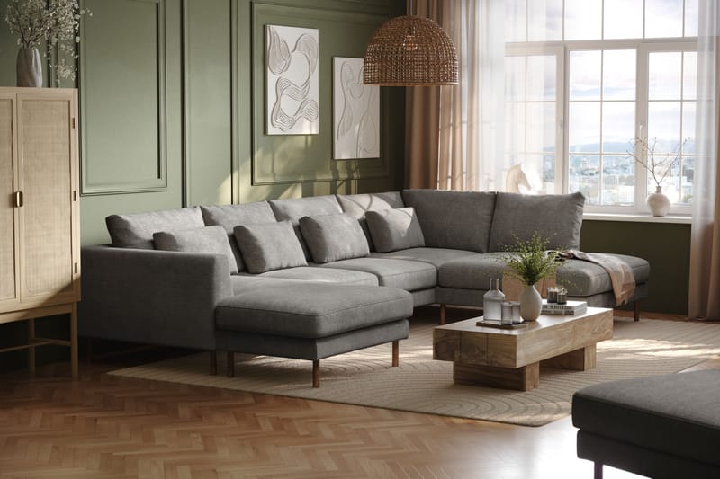 4-sits U-Soffa Florenz med Divan Vänster - Ljusgrå - Möbler - Soffa - Divansoffa & schäslongsoffa - 4 sits soffa med divan