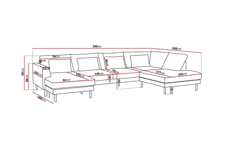4-sits U-Soffa Florenz med Divan Vänster - Ljusgrå - Möbler - Soffa - Divansoffa & schäslongsoffa - 4 sits soffa med divan