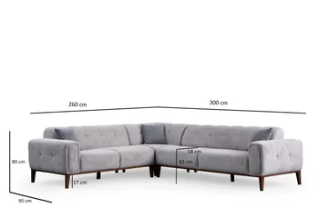 Adelphe 4-sits Soffa med Divan - Ljusgrå - Möbler - Soffa - Divansoffa & schäslongsoffa - 4 sits soffa med divan