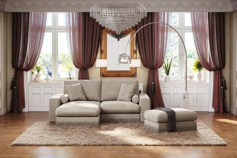 Adelsö by Gynning 3-sits Vändbar L-formad Djup Divansoffa i Sammet - Beige - Möbler - Soffa - Divansoffa & schäslongsoffa - 3 sits soffa med divan