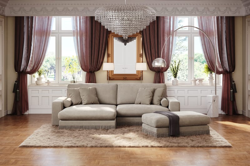 Adelsö by Gynning 4-sits Vändbar L-formad Djup Divansoffa i Sammet - Beige - Möbler - Soffa - Divansoffa & schäslongsoffa - 4 sits soffa med divan