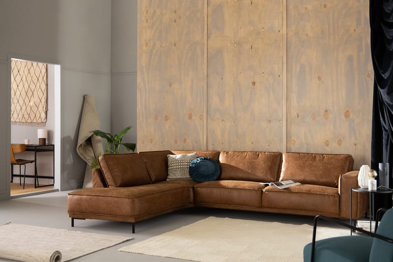 Akron 2,5-sits Soffa med Schäslong Vänster Bondedläder - Brun - Möbler - Soffa - Skinnsoffa