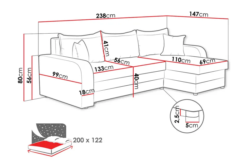 Alvared Soffa med Divan 3-sits - Mörkgrå - Möbler - Soffa - Divansoffa & schäslongsoffa - 3 sits soffa med divan
